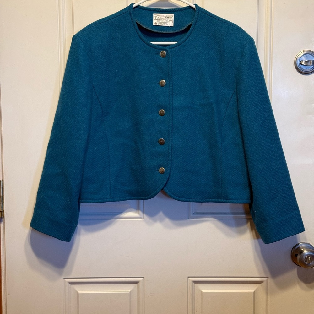 Pendleton Teal Collarless Wool Jacket - image 1